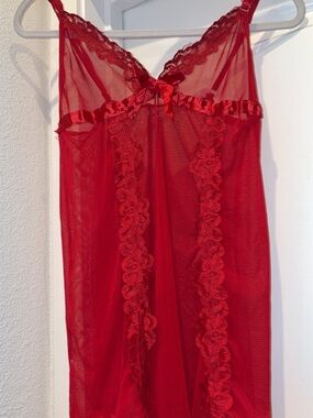 Red Lace-Trim Sheer Chemise Nightgown - Women's Intimates